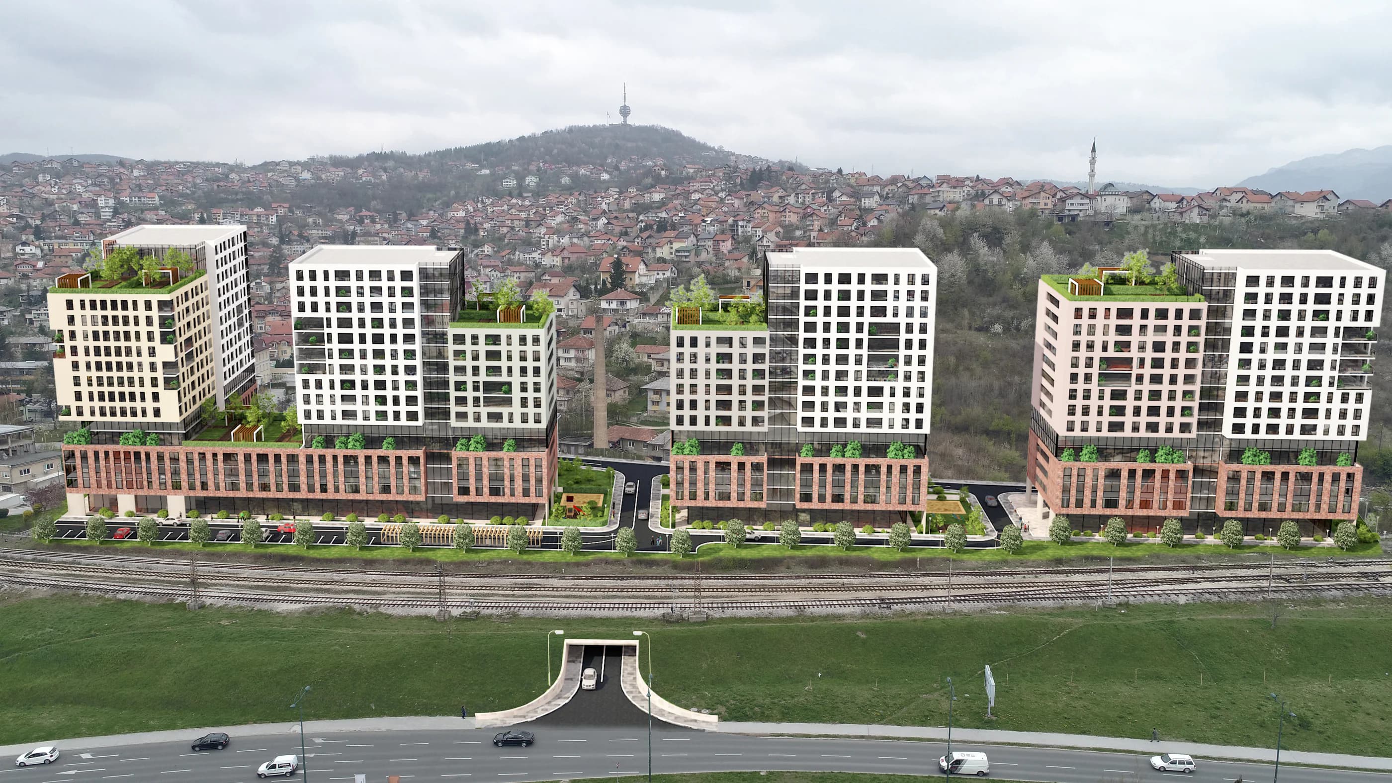 Zračna fotomontaža stambeno-poslovnog kompleksa Green City u Sarajevu